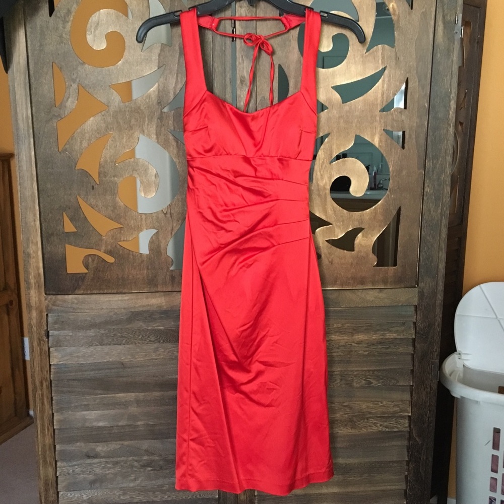 Red Satin Halter Dress - Cache